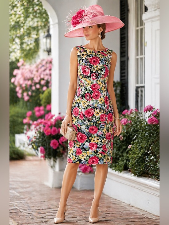 Talbots Dresses & Skirts - Talbots Sleeveless Sheath Midi Dress Floral Print Cotton Blend Kentucky Derby 12